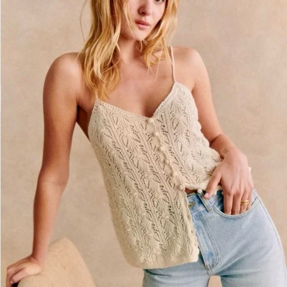 Sezane Francisco Top in Ecru Spaghetti Strap Camisole